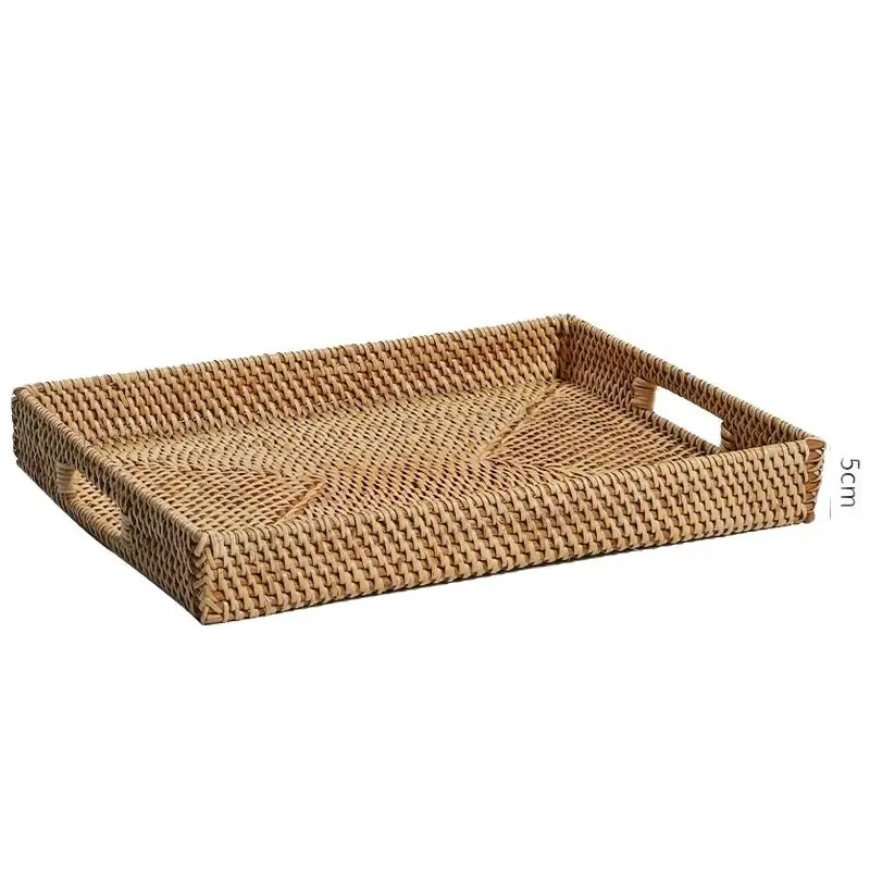 

CAMIGEL Rattan Woven Tray, Bread Service Basket, Hand Woven Tea Set Storage Basket