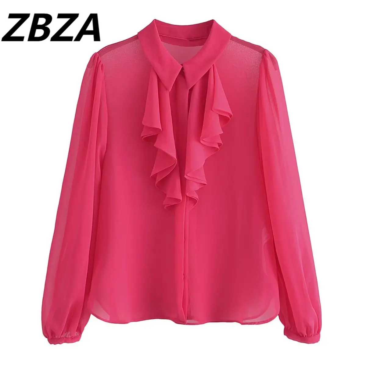 

ZBZA Новинка 2023, модные ламинированные декоративные прозрачные блузки, винтажные женские рубашки с длинным рукавом и пуговицами, шикарные топы