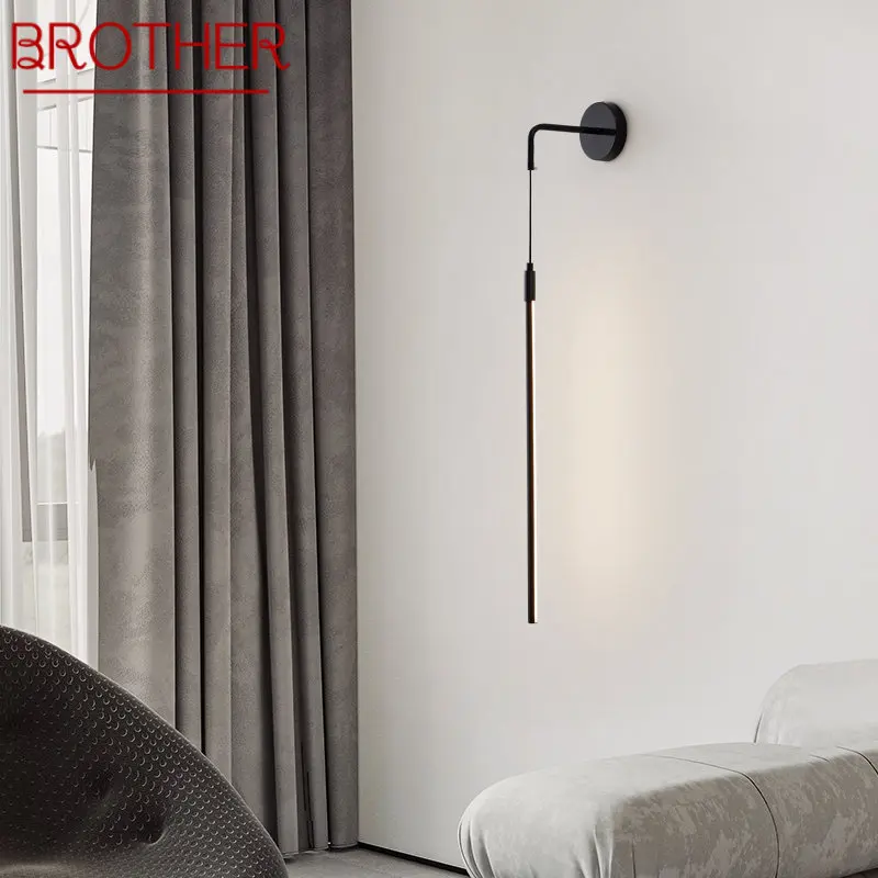 

BROTHER Contemporary Black Wall Lamp Inside LED 3 Colors Creative Simplicity Copper Light Sconce for Home Bedroom Bedside