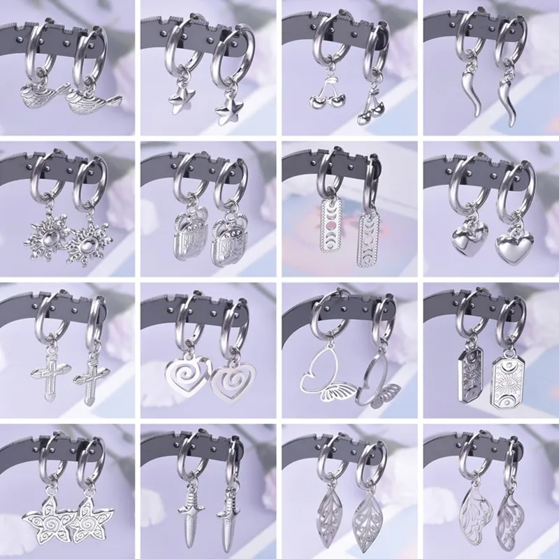 

Vintage Steampunk Hoop Earring Heart Sword Cross Boucle D’Oreille Femme Stainless Steel Earrings For Women Men Jewelry Piercing