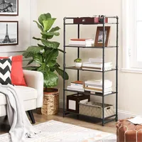 For Living Room 5 Tier DIY Storage Rack Adjustable Shelves Extendable Plant Stand Rustic Resin Slat Steel Frame Storage Shelf