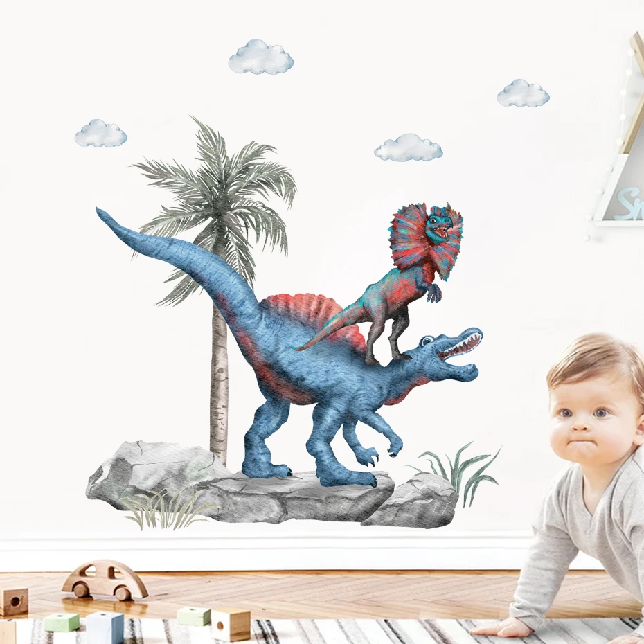 

Cartoon Dinosaur Park Watercolor Wall Sticker For Kids Room Boy Room Decoration Mural Decor Vinyl Decals For Home Decor