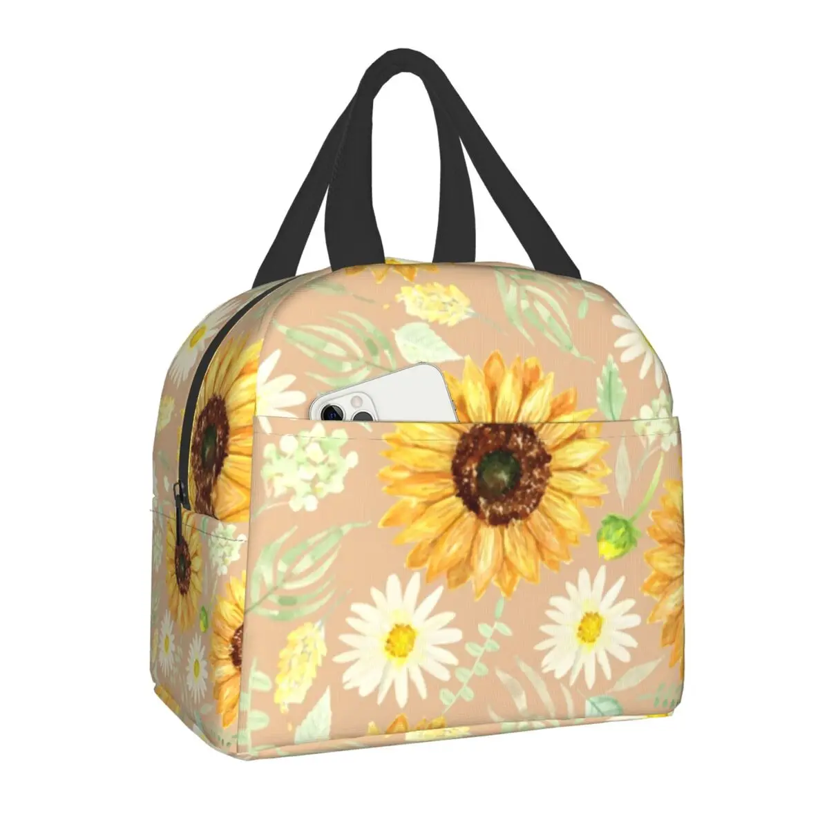 

Sunflowers And Daisies Resuable Lunch Box Women Leakproof Floral Flower Thermal Cooler Food Insulated Lunch Bag School Children