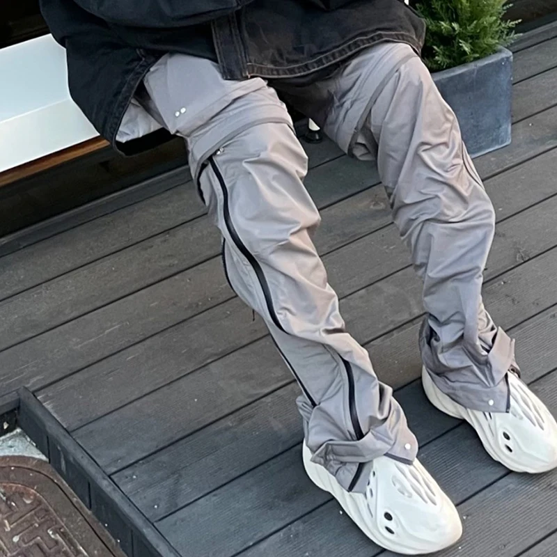 E BOY Knee Detachable Zipper Multi-pockets Vibe Style Mens Trousers Harajuku Retro Straight Casual Oversized Track Pants
