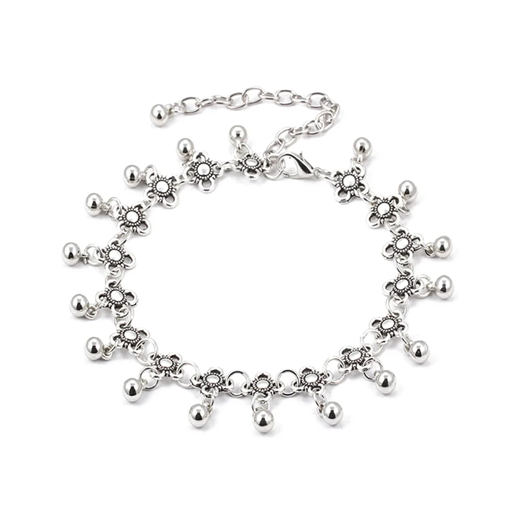 

Metal silver beach anklet bell-shaped European and American ethnic style foot accessories customized