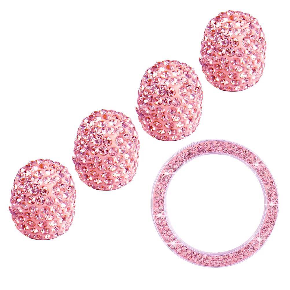 

5 PCS/Set Tire Dust Cap Start Ignition Key Car Stem Decor Rhinestone Pearlescent