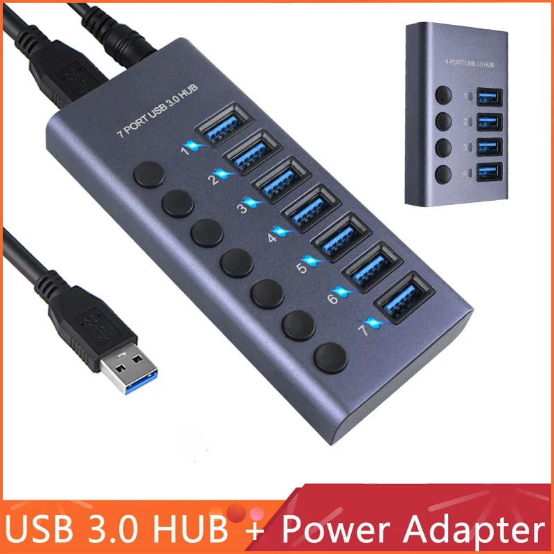 

Usb-хаб высокоскоростной 4/3,0 портов USB 2022 разветвитель концентратора переключатель включения/выключения с европейской вилкой адаптер питани...