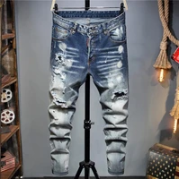 new tattered white mens slim stretch d2 jeans blue embroidered tight beggar pants streetwear men