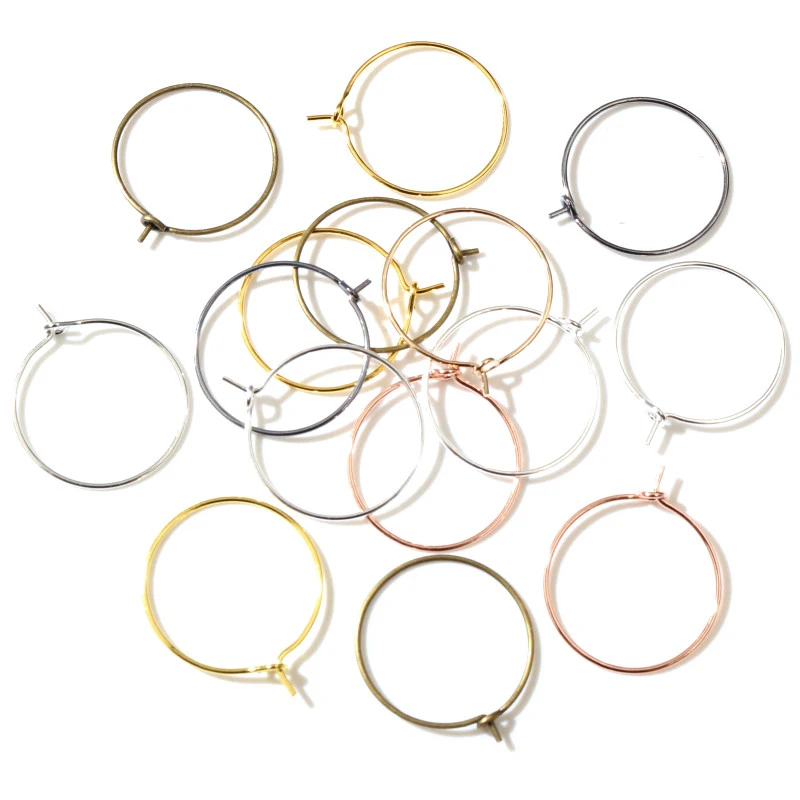 50pcs/lot 20 25 30 35mm KC Gold Silver Plated Hoops Earrings Big Circle Ear Hoops Earrings Wires For DIY Jewelry Making Supplies