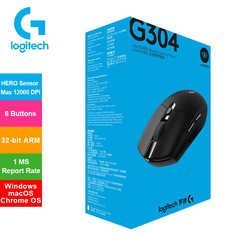 

Logitech G304 LIGHTSPEED Wireless Gaming Mouse HERO Engine 12000DPI 1MS Report Rate for Windows Mac OS Chrome OS