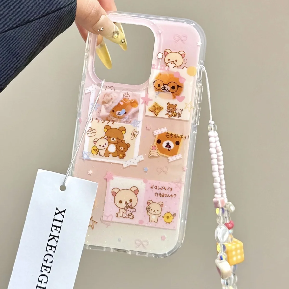 Фото Корейский полноэкранный чехол для телефона R-Rilakkuma для iPhone 17, 16, 15, 14, 13, 12, 11 Pro Max 14, 15, 16, 17 Air Plus Sweet Y2K Girl Cover №1