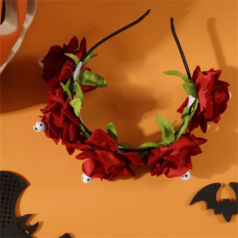 

Simulated Flower&Skull Thin Side Headband Halloween Hair Hoop Fashion Women Wedding Party Hairstyle Headwear Lightweight