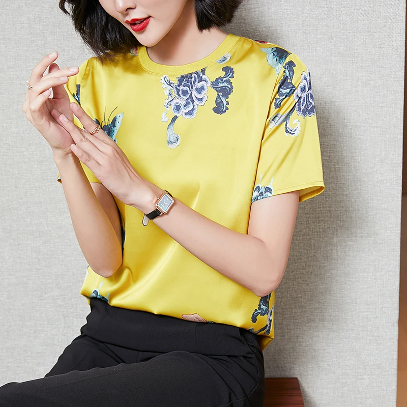 

Женская хлопковая Футболка с цветочным принтом, круглым вырезом и коротким рукавом