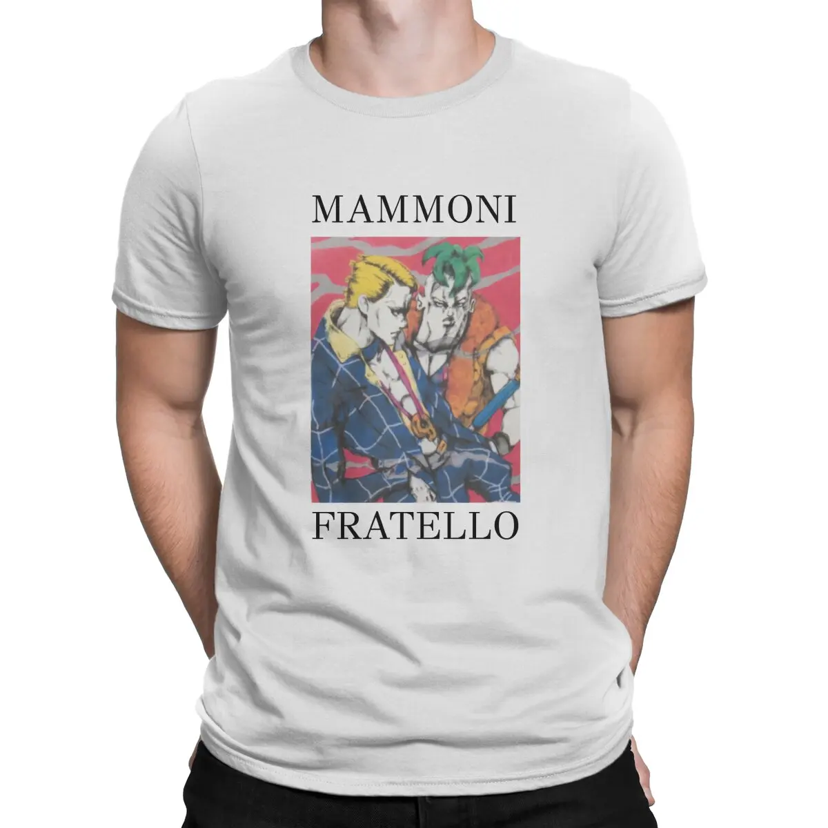 

Mammoni Fratello T-Shirt for Men JoJo's Bizarre Adventure JOJO Anime Awesome Cotton Tees Round Collar Short Sleeve T Shirts Gift