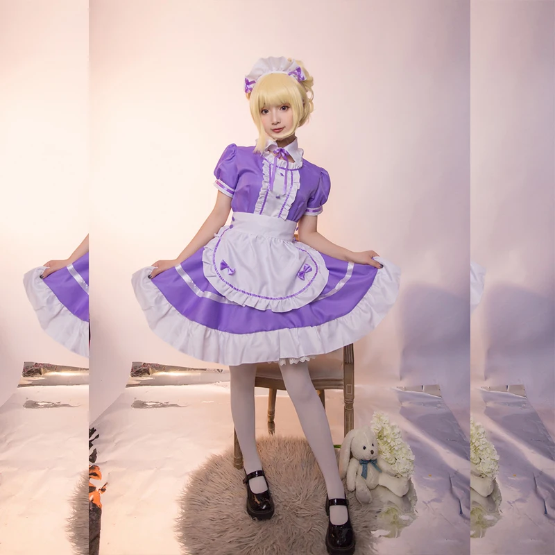 

Purple white Cat Maid Outfit Cosplay Sexy Lolita Anime Cute Soft Girl Maid Uniform Appealing Set Stage Waiter Costumes Japan
