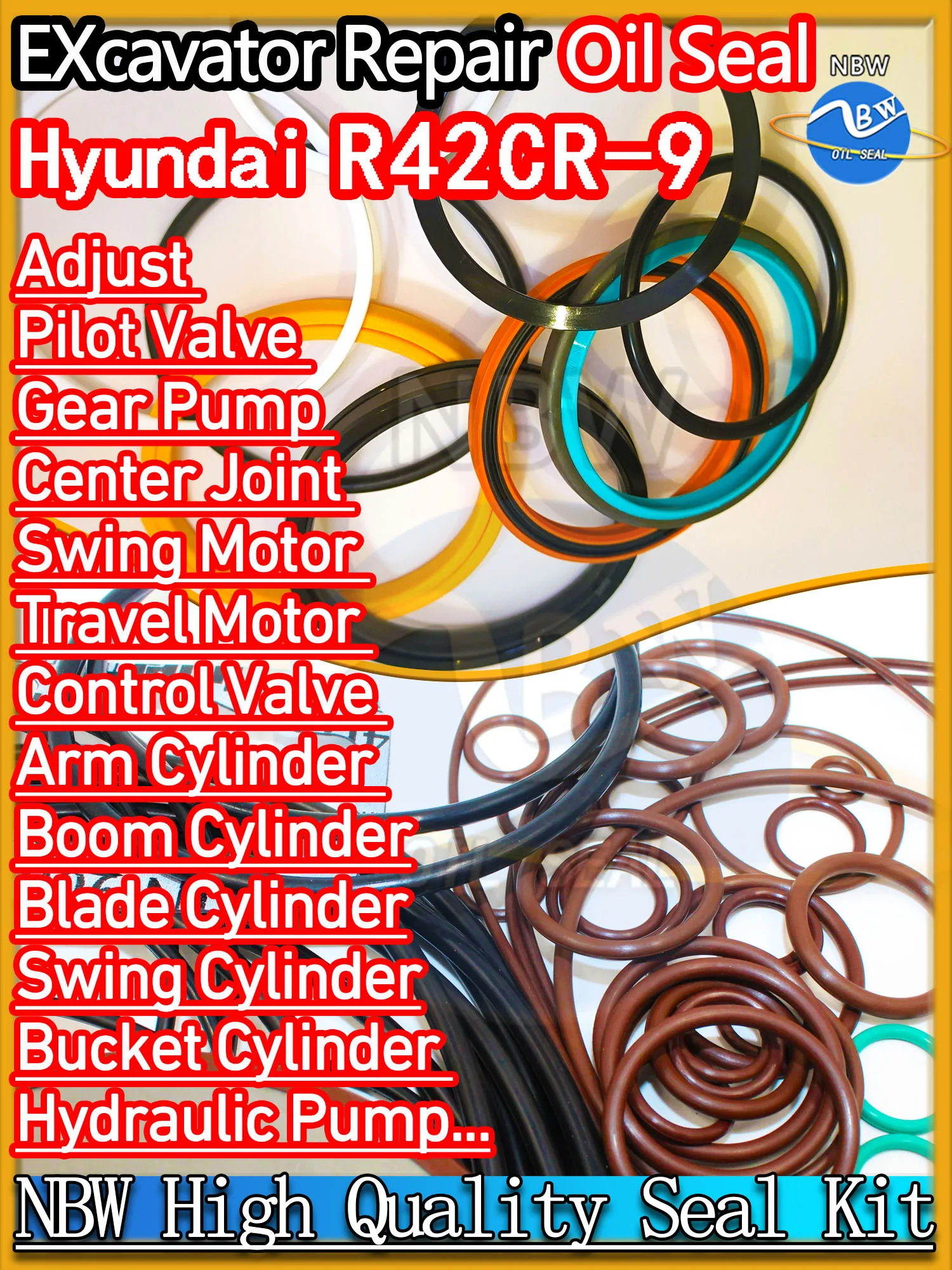 

For Hyundai R42CR-9 Excavator Oil Seal Kit High Quality Repair R42CR 9 Bushing Control Pilot Valve Blade TRAVEL Joystick Engine