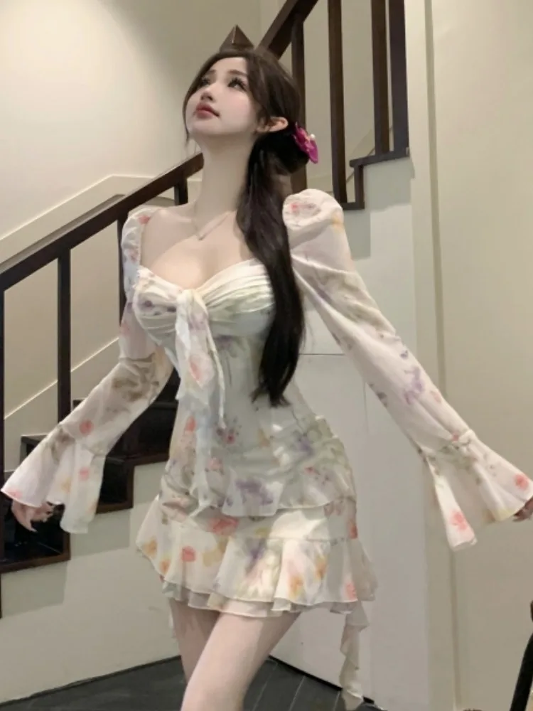 Перерыв на чай французское шифоновое платье с оборками и цветочным принтом