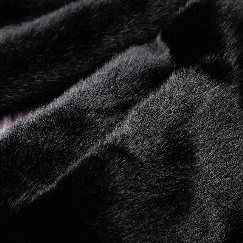 Women's Winter Faux Fur Jacket Thick Thermal Black Fur Coat Mid-length Hooded Fur Jacket Large Crystal Button Embellishment