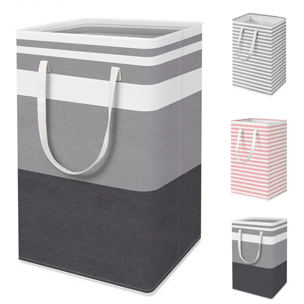 

75000ml Laundry Basket with Double Handle Striped Printing Collapsible Dirty Clothes Hamper Bathroom Gadget for Household