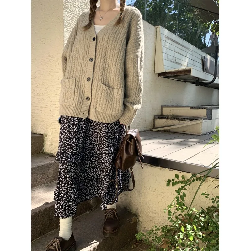 Универсальный вязаный свитер с v-образным вырезом Idle Sle женский зимний 2024 новый