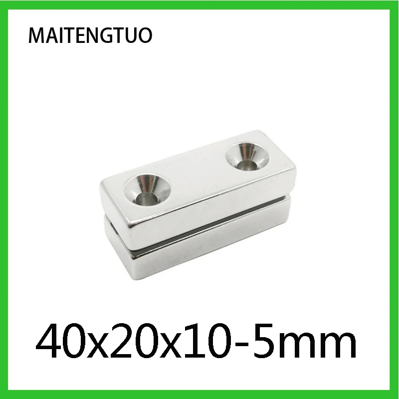 

1~30PCS 40x20x10-5mm Powerful Block Magnets Strip Double Holes 5mm Permanent Magnet 40x20x10-5 mm Neodymium Magnet 40*20*10-5mm