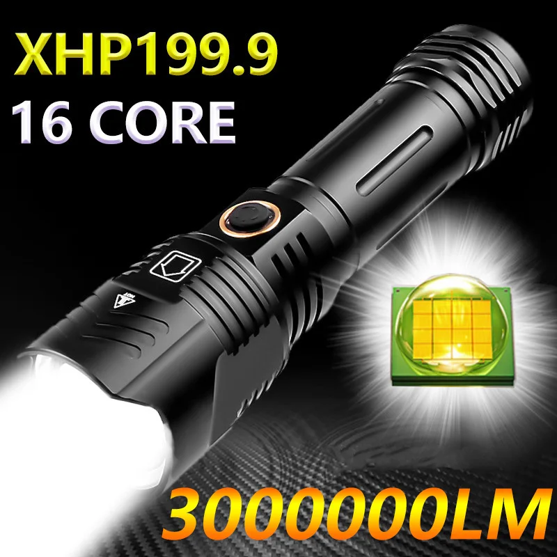 New 3000000LM Powerful Flashlight XHP160 LED 16 CORE High Power Waterproof IPX5 Zoom Torch USB Rechargeable Long Enduranc Lamp