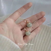 new silver inlaid hetian jade plant earrings chinese unique craft golden yellow luxury charm female jewelry earrings for women