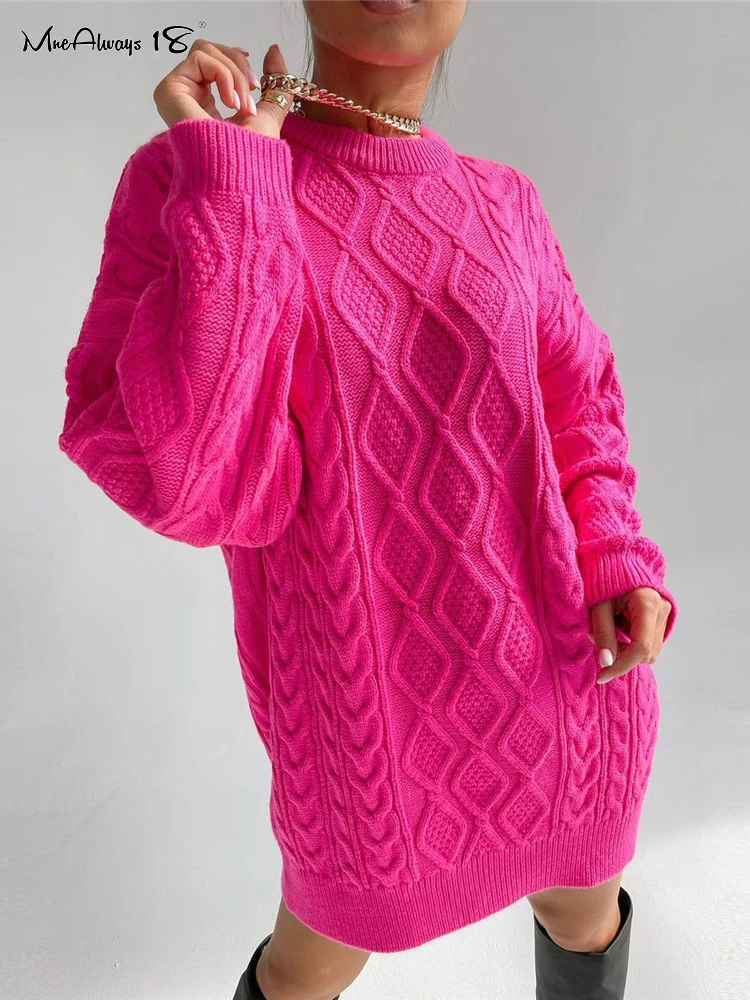 

Mnealways18 Winter Casual Long Sweater Women Chic Crochet Knitted Tops Female Streetwear Long Sleeve Shoulder Drop Sweater Fall