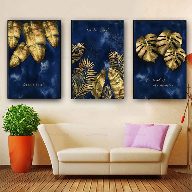 

Модная Настенная картина с изображением золотых банановых листьев, плакаты и принты с листьями, современный настенный Декор, Настенная кар...