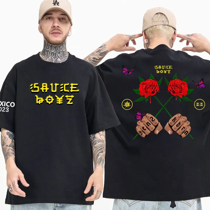 

Rapper Eladio Carrion T-shirt Sauce Boyz Music Album Print T-shirts Men Women Short Sleeve Hip Hop T Shirt Oversized Streetwear
