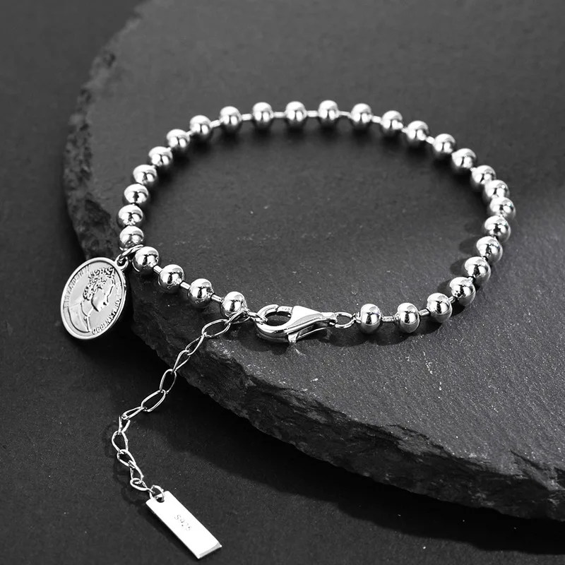 

Youth of Vigor Solid 925 Silver Elizabeth Coin Ball Chain Statement Bracelet Y1S2B21015