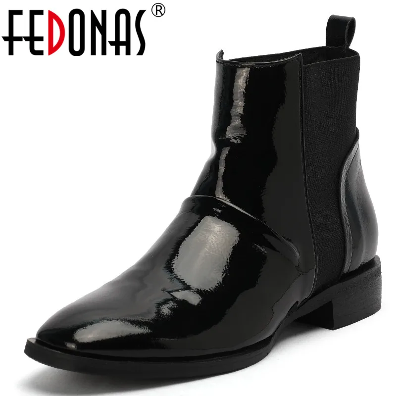 

FEDONAS 2022 Autumn Winter Women Ankle Boots Concise Mature Office Ladies Low Heels Genuine Leather Splicing Shoes Woman Newest