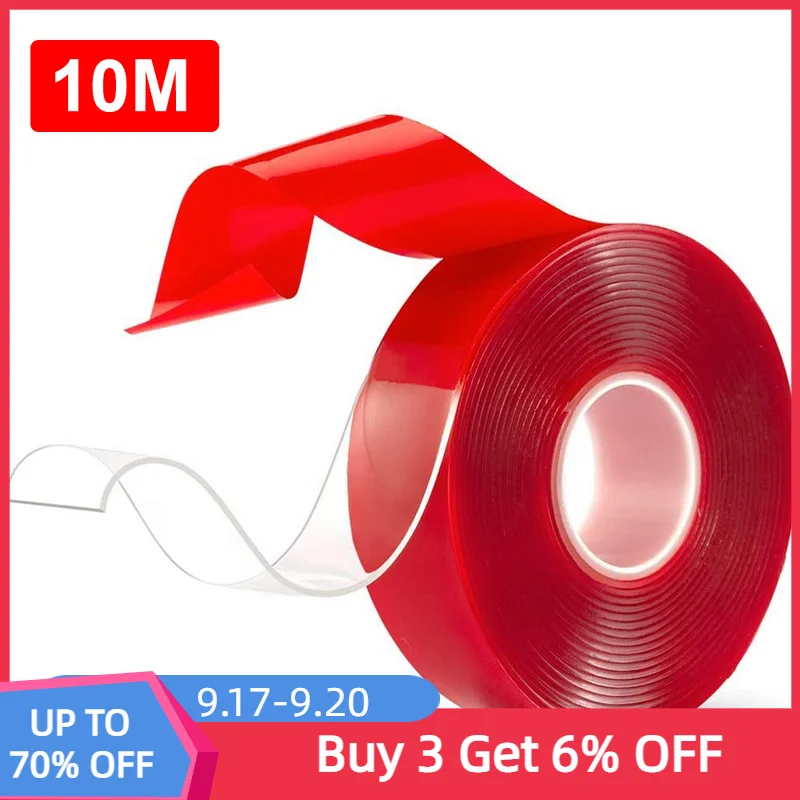 10M Double Sided Adhesive Tape Transparent Acrylic Heavy Duty Cuttable Mounting Tape 25/30/35MM Width for Home Decor Paste Photo