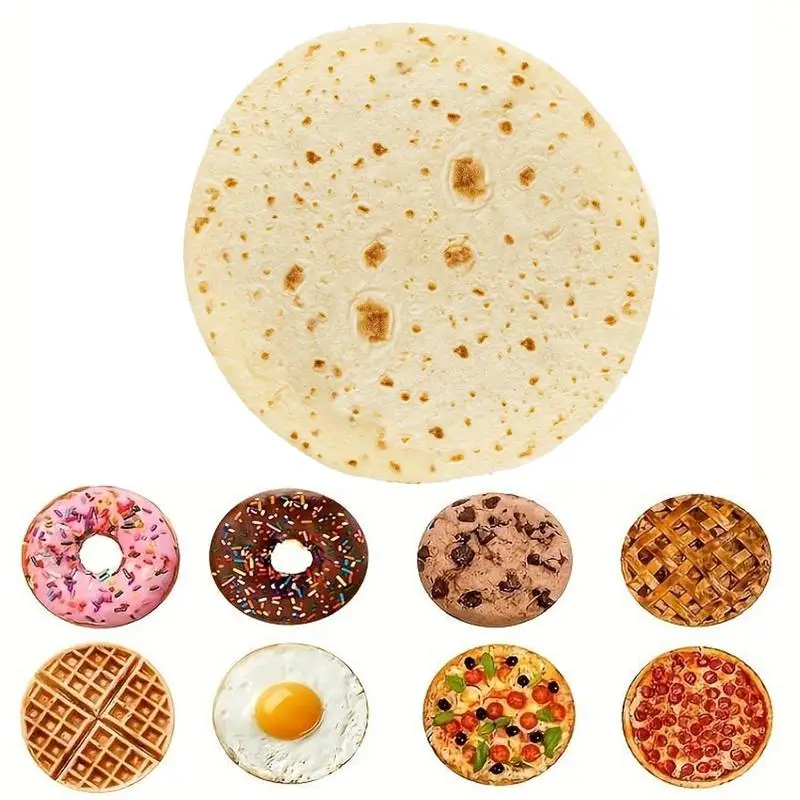 

1pcs Creative Soft Warm Flannel Tortilla Pizza Blanket Round Shape Donut Airplane Travel Portable Wearable Summer Throw Blanket