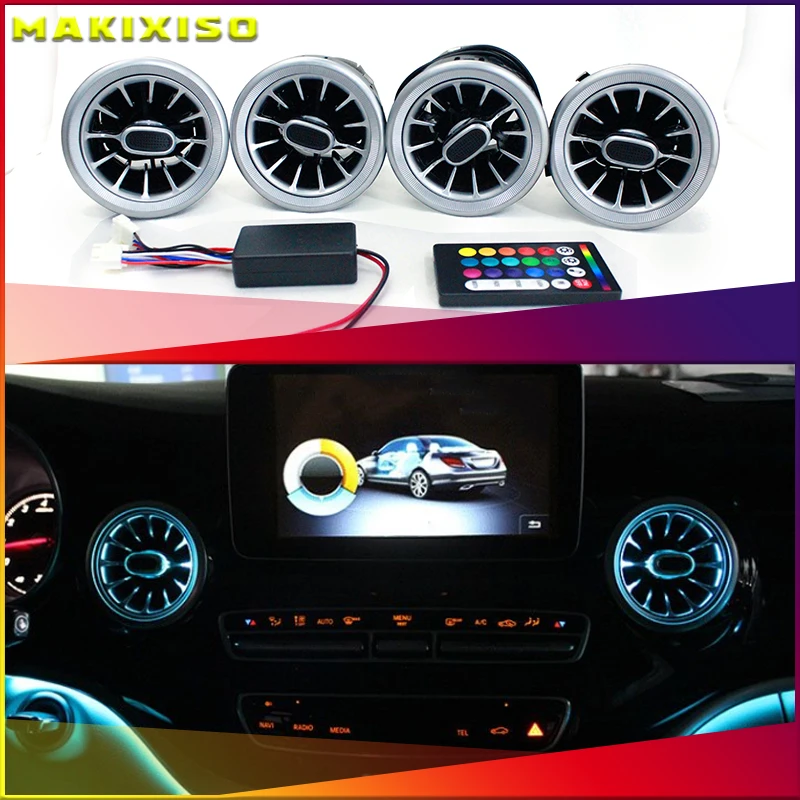 

4PCS LED Front Dashboard AC Air Condition Vent Outlet Turbo Interior Trim For Mercedes Benz V Class W447 Vito V250