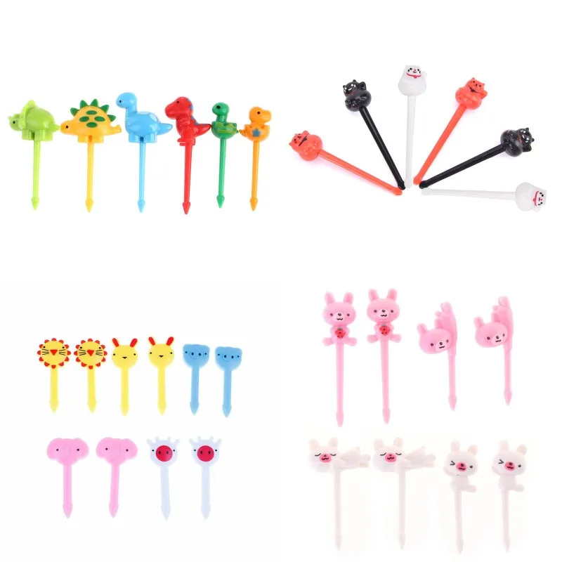 

6-10pc Mini Cartoon Animal Farm Dinosaur Fruit Fork Children Snack Cake Dessert Pick Toothpick Bento Lunches Party Decoration