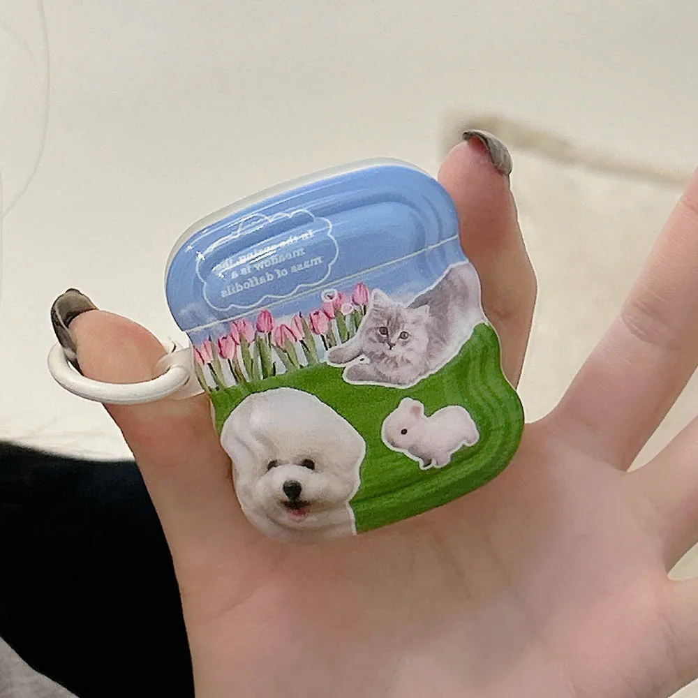 

Чехол для наушников airpods 1 2 pro 2 3, корейский белый чехол с рисунком травы щенка, беспроводная гарнитура с bluetooth