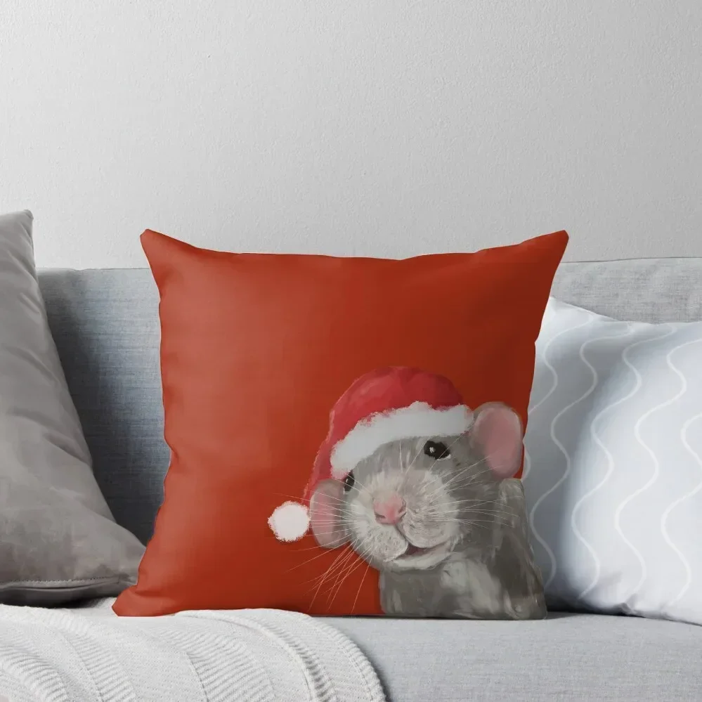 Peeking Rat in Santa Hat Рождественское издание Пледы Подушки Чехлы Наволочки Декоративные