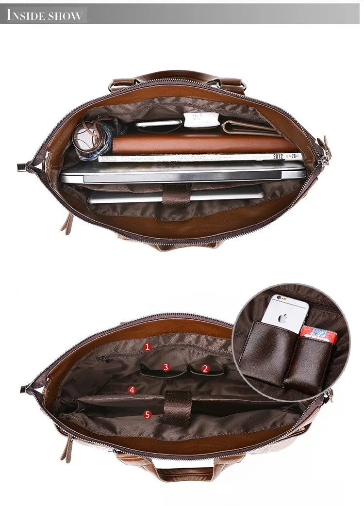 Men's Bag Handbag for Men Briefcase Computer Bags Valise Document Attache Shoulder PU Brown Business Leisure Dropshipping