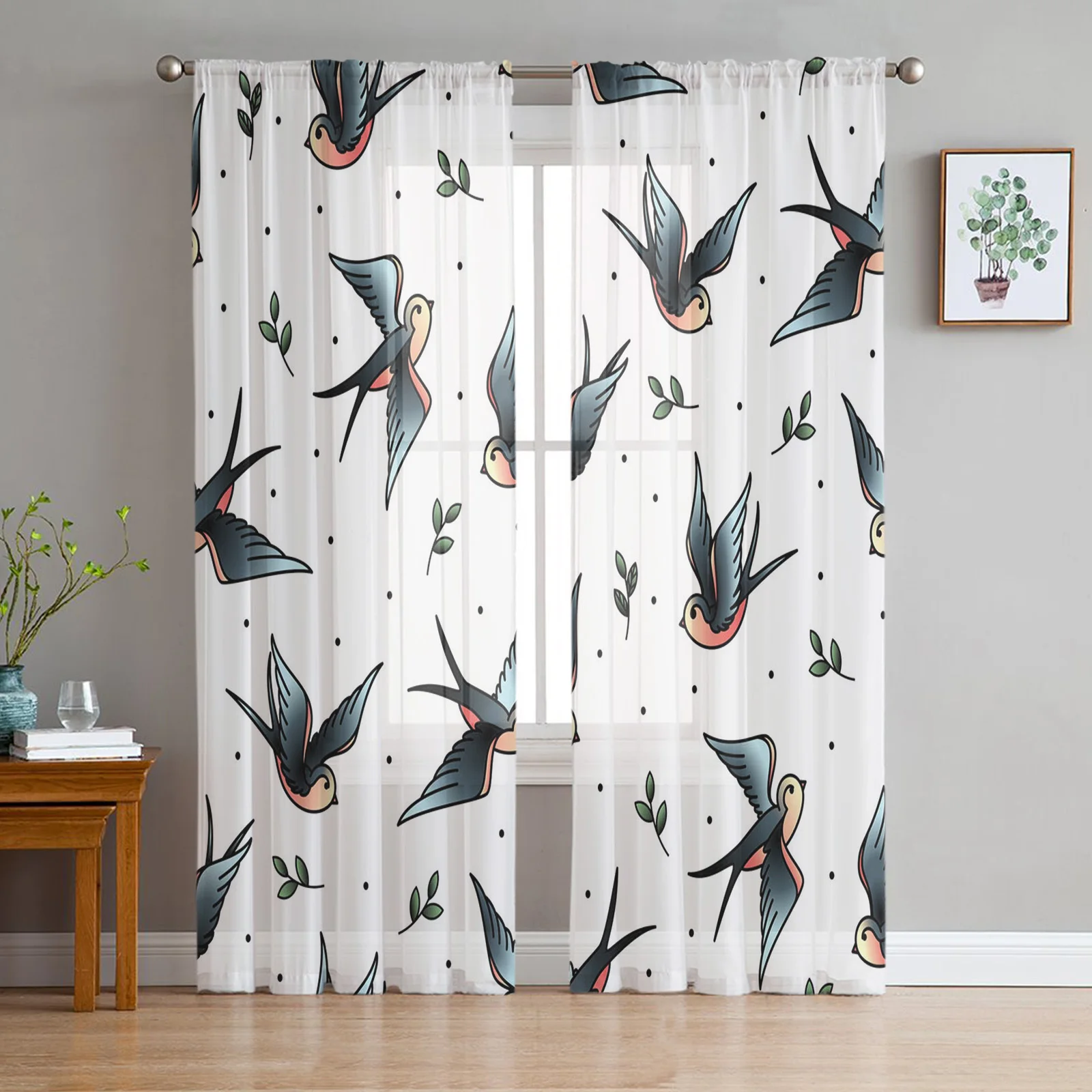 

Шторы из тюля с изображением ласточки, прозрачные Занавески для гостиной, спальни, кухни, предметы первой необходимости