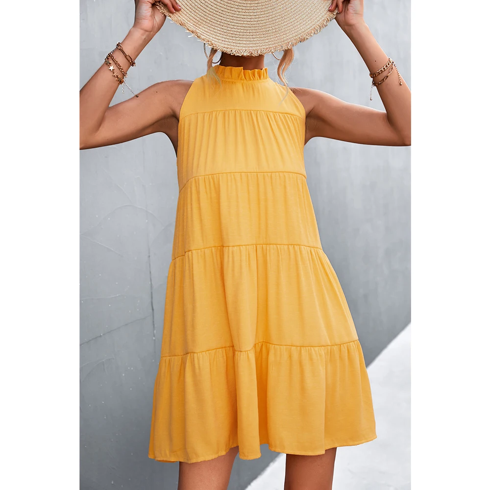 

Женское платье-миди с высокой горловиной и лямкой на шее, 3 цвета