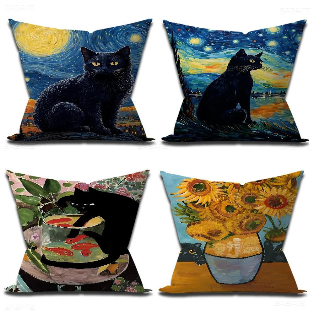 Черная кошка художественная подушка подарок украшение для дома и офиса спальня