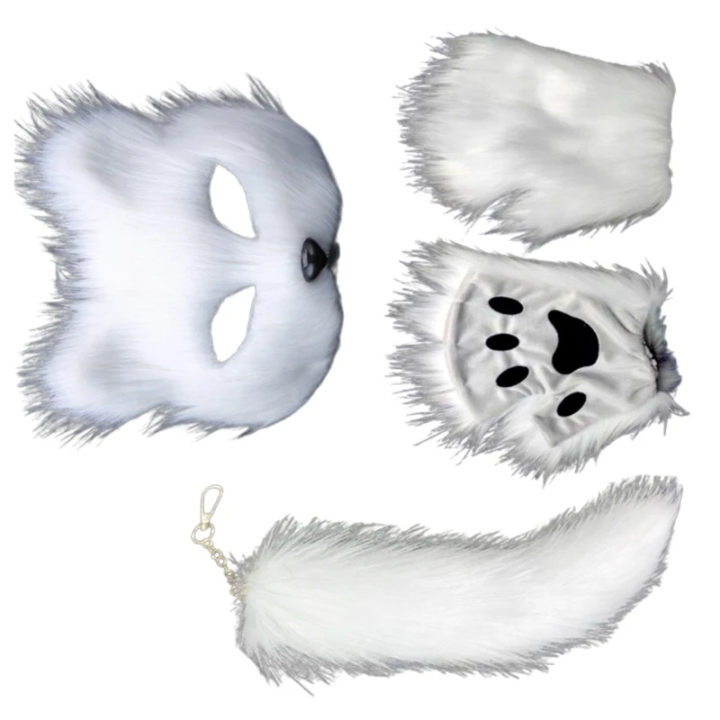 Набор костюмов на Хэллоуин с лисьим хвостом пушистые перчатки плюшевые для лица