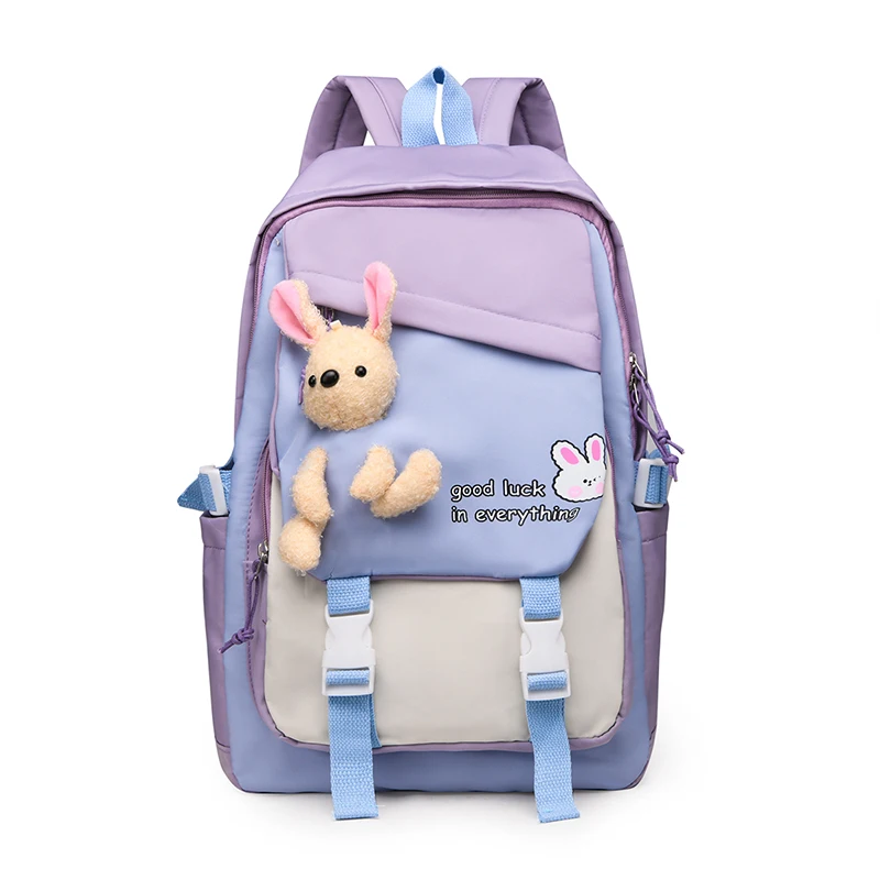 

Cartoon College Student Rucksack Large Capacity School Bags Nylon Backpacks With Cute Pendant Travel Backpacks For Teenage Girls
