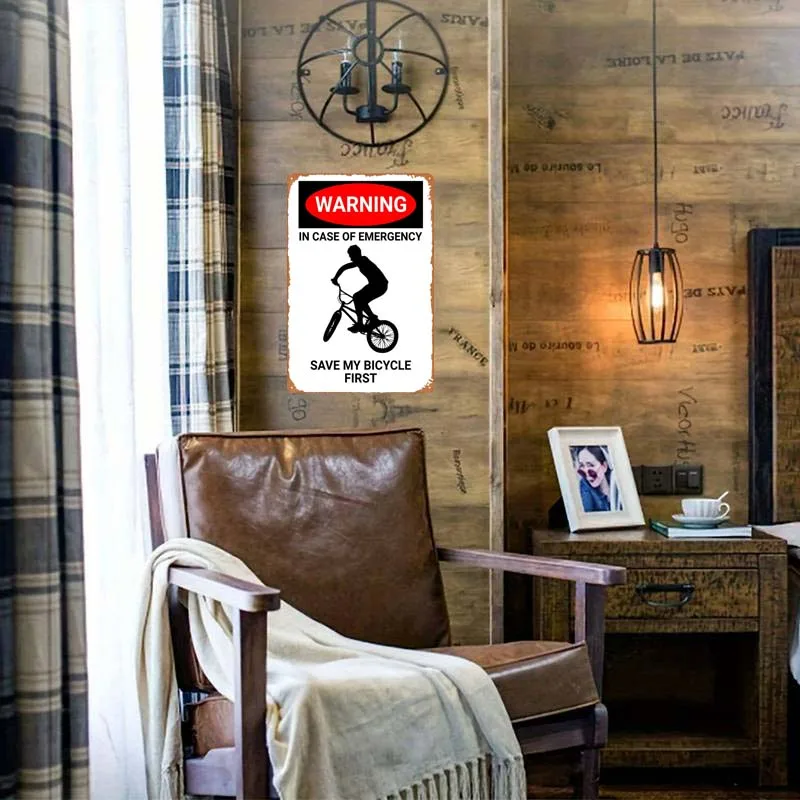 Металлическая табличка &quotWARNING EMERGENCY BICYCLE&quot