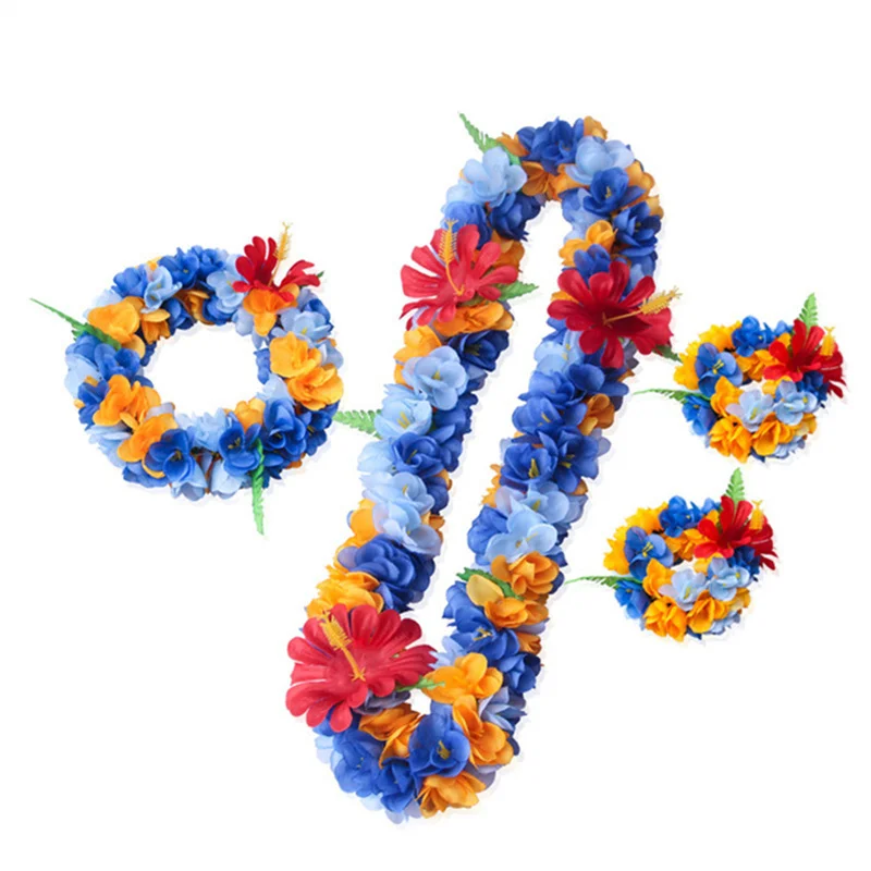

Hawaiian Wreaths Headband Tropical Luau Flower Headpiece Leis Set, Thicker Floral Crown for Beach Pool Party Decor Favors