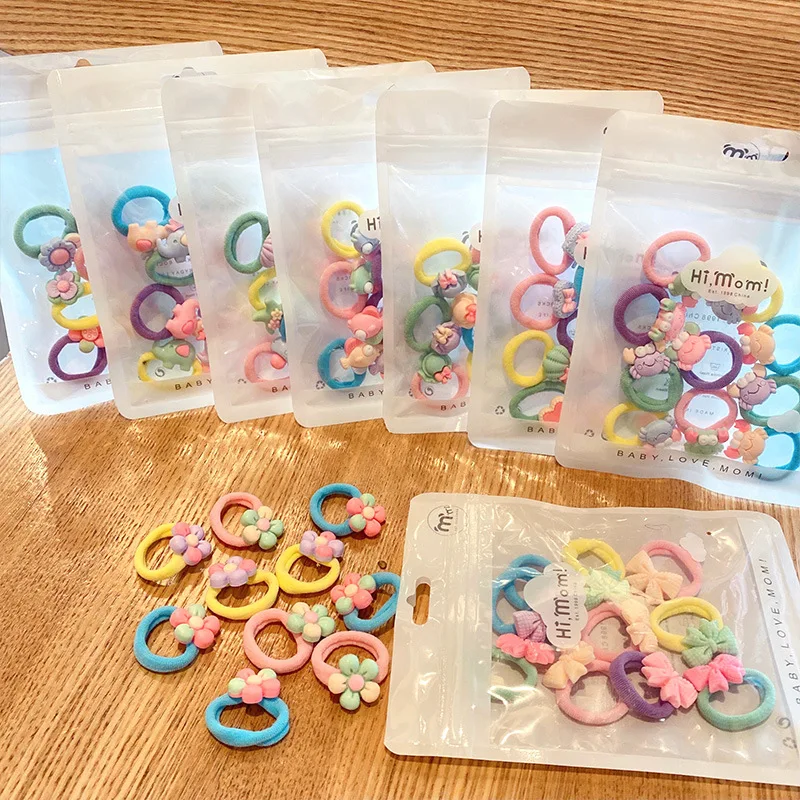 

10PCS/Set New Girls Cute Cartoon Animal Flower Nylon Scrunchie Kids Sweet Hair Tie Elastic Hair Bands Fashion Hair Accessories