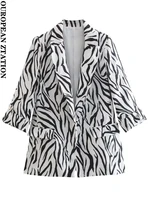 pailete women 2022 fashion zebra print blazer coat vintage three quarter sleeves pockets female outerwear chic tops