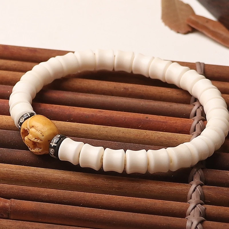 Фото Браслет Genfu Antler Bamboo Joint с резными бусинами удачи, неформальный буддийский браслет для мужчин и женщин, однорядный буддийский браслет. №3
