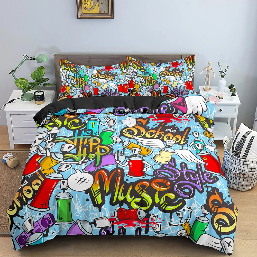

Bedding Set for Baby Kids Child 3D Cartoon Graffiti Cover Pillowcase 2/3pcs Polyester Quilt Cover King Queen Full Crib Duvet